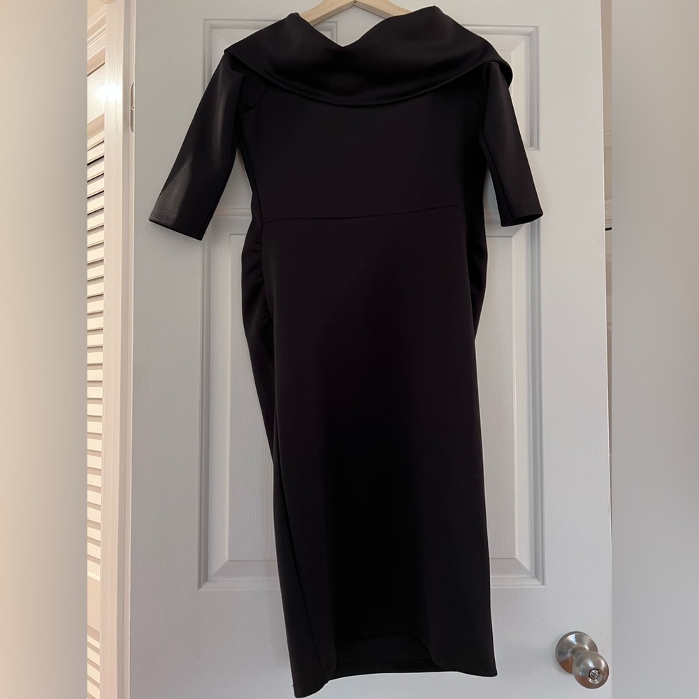 ASOS maternity dress black formal wedding guest small ruched